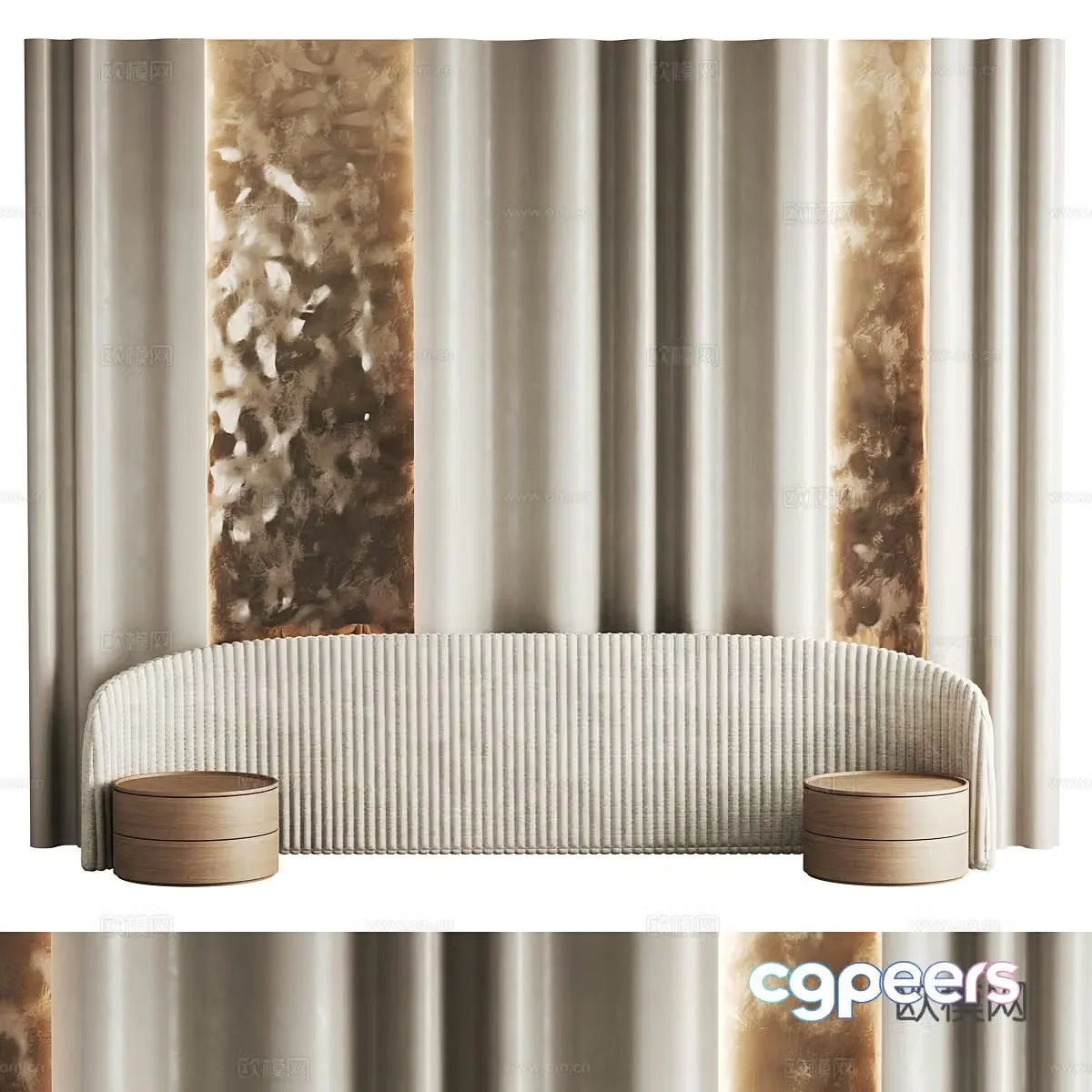 New Chinese style light luxury bedside background wall 3D model