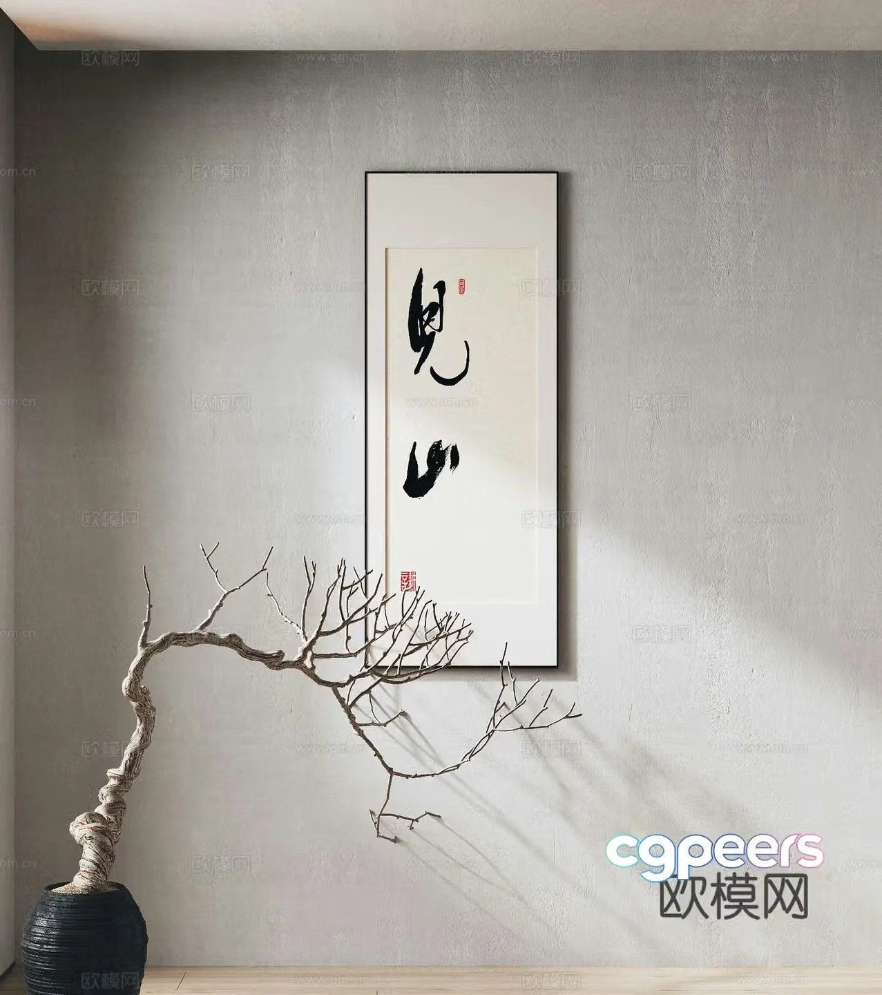 New Chinese style decorative painting calligraphy calligraphy and painting 3D model