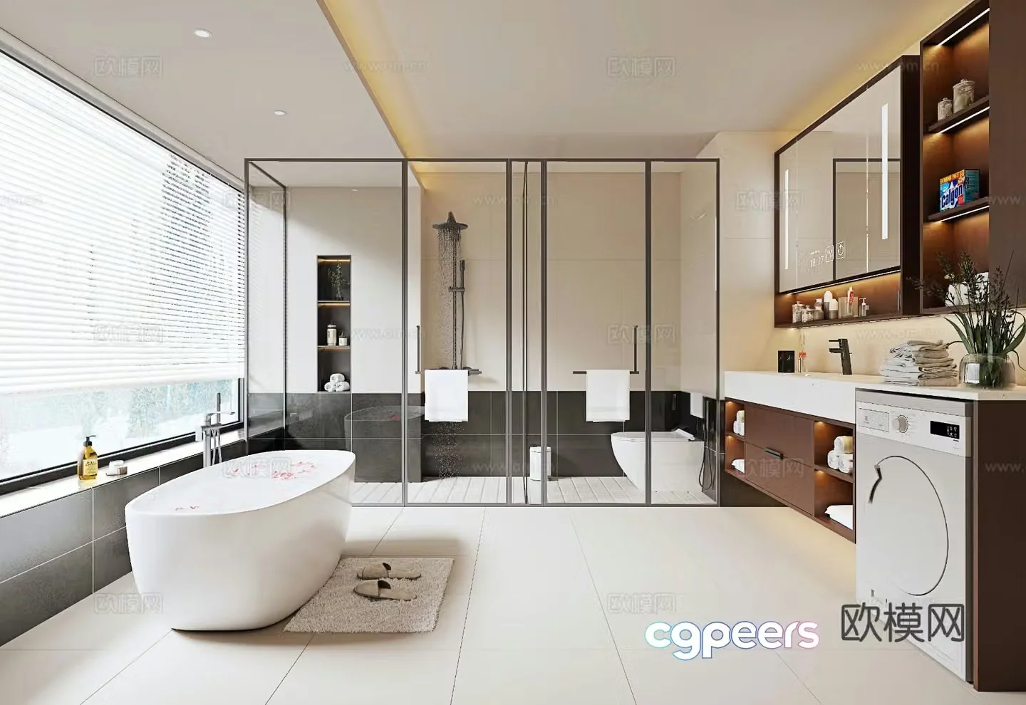Middle-aged bathroom Villa bathroom Fish tank Washing machine bathroom cabinet integrated cabinet Shower room 3D model