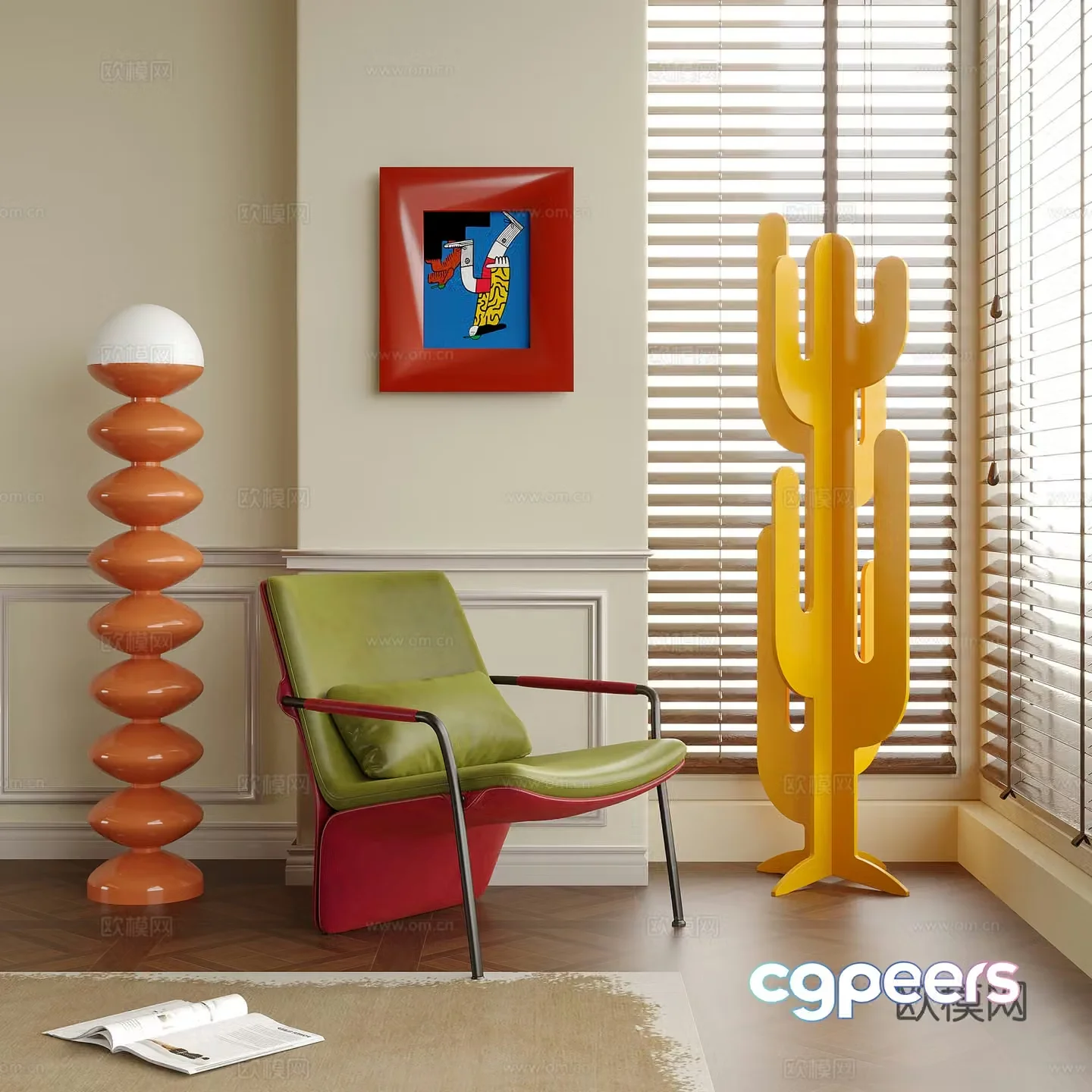 Modern leisure chair floor lamp single chair 3d model