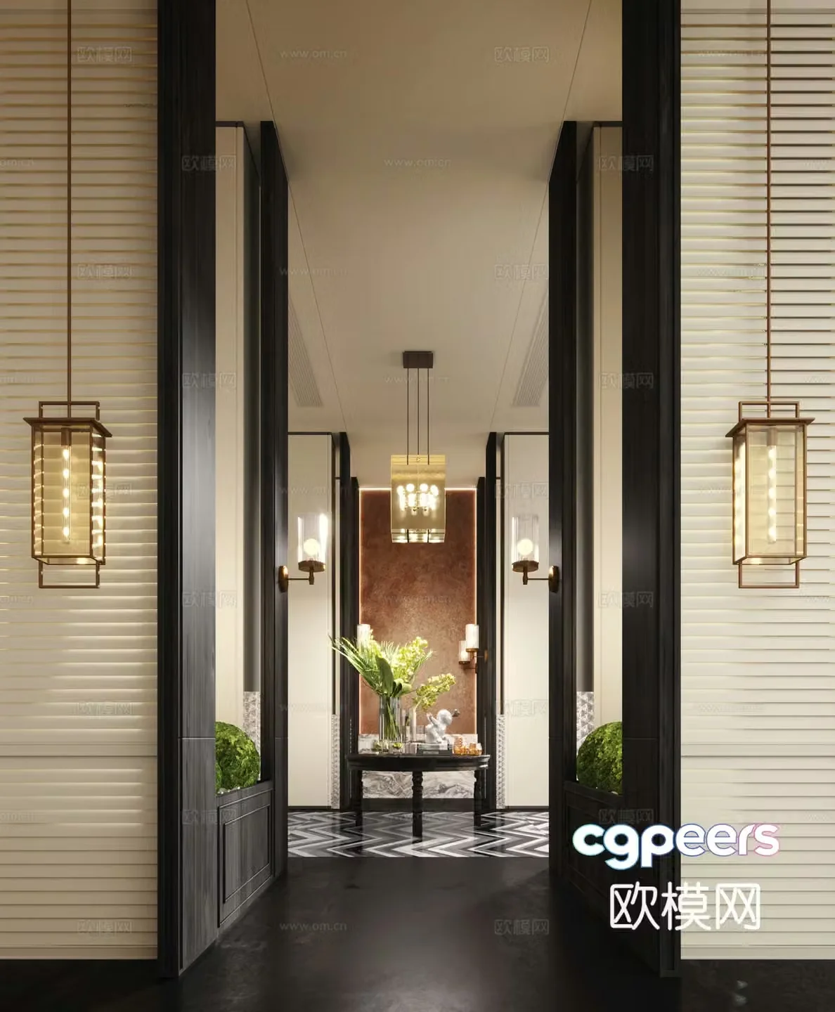 Modern hotel interior hall 3d model