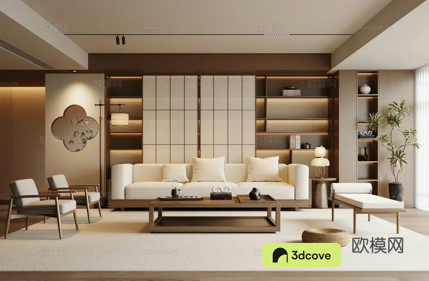 New Chinese Zen Living Room Song’s Living Room Sofa Coffee Table Combination 3D Model