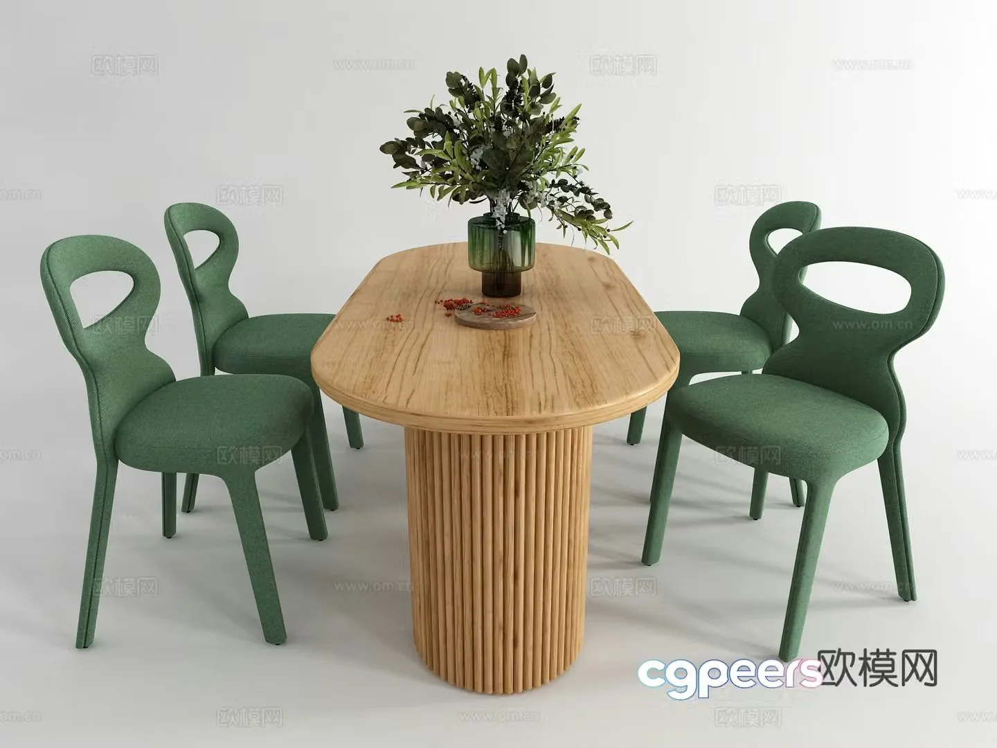 Modern dining table and chairs oval dining table 3d model