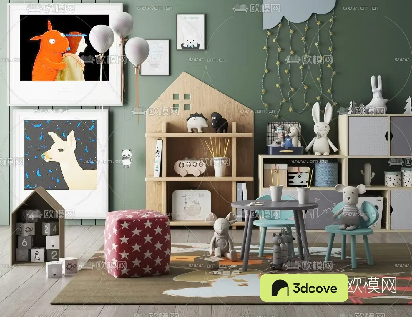 Nordic children’s bookcase table and chair