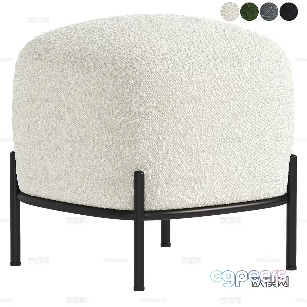 Modern Italian cream style fabric round stool 3D model