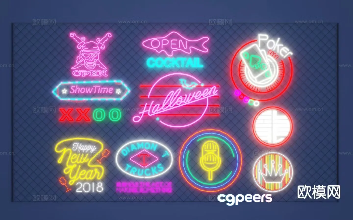 National trend billboard signboard logo trademark neon light 3d model