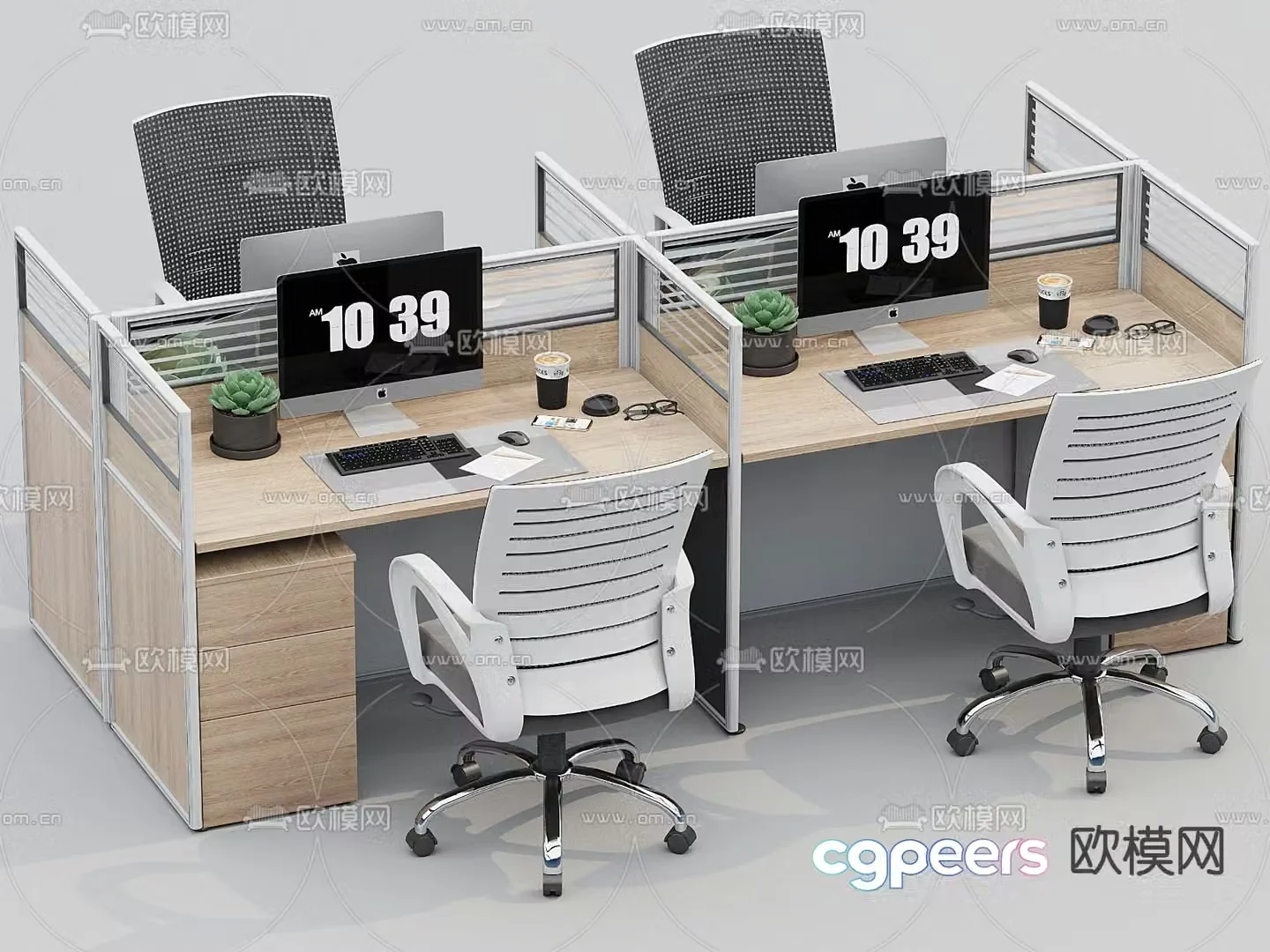 Card space desk workstation employee desk 3D model