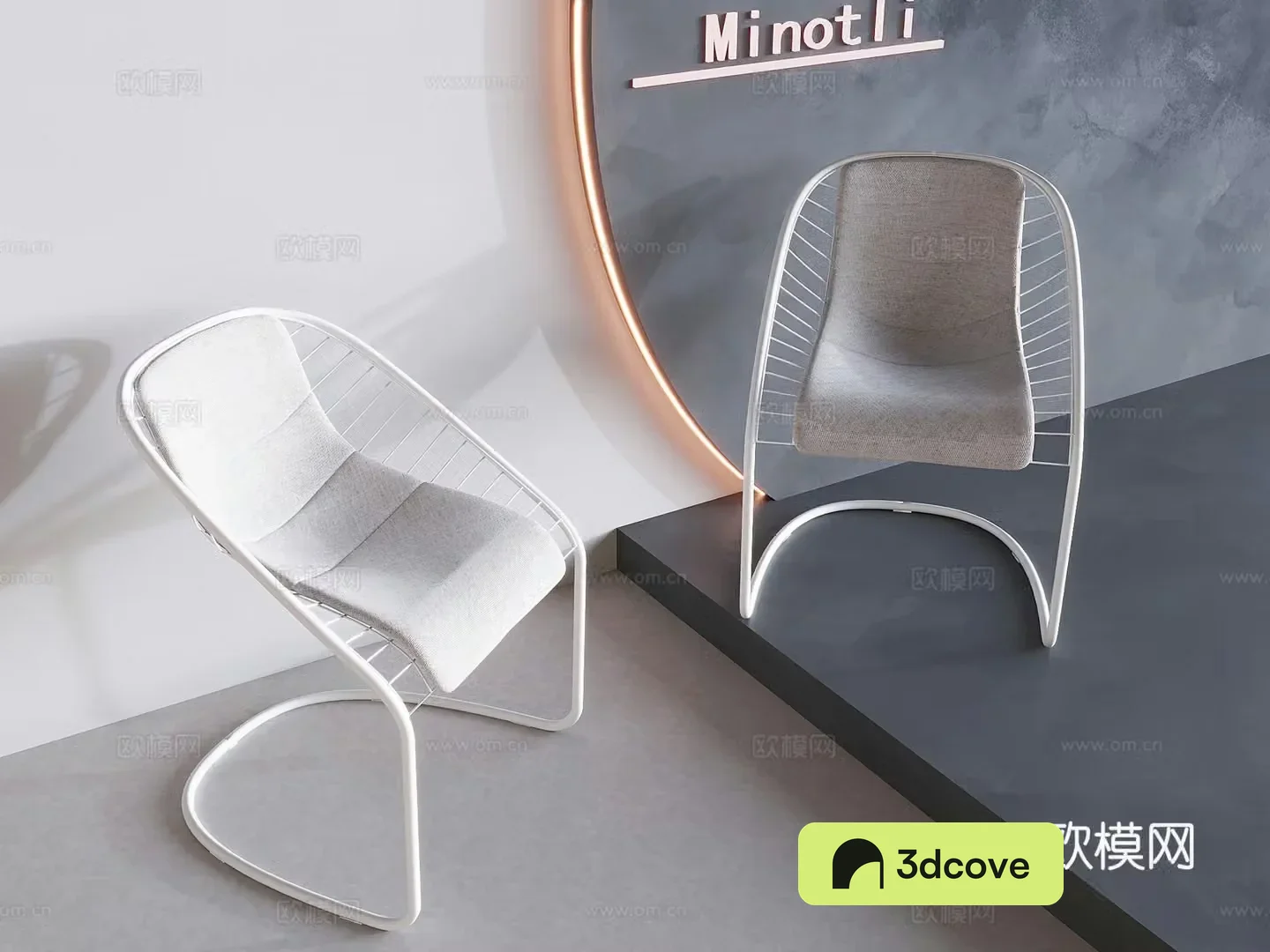 Nordic cream sofa chair wrought iron single backrest chair 3d model