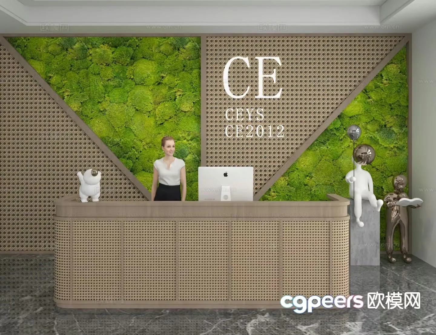 Modern front desk reception desk service desk information desk 3d model