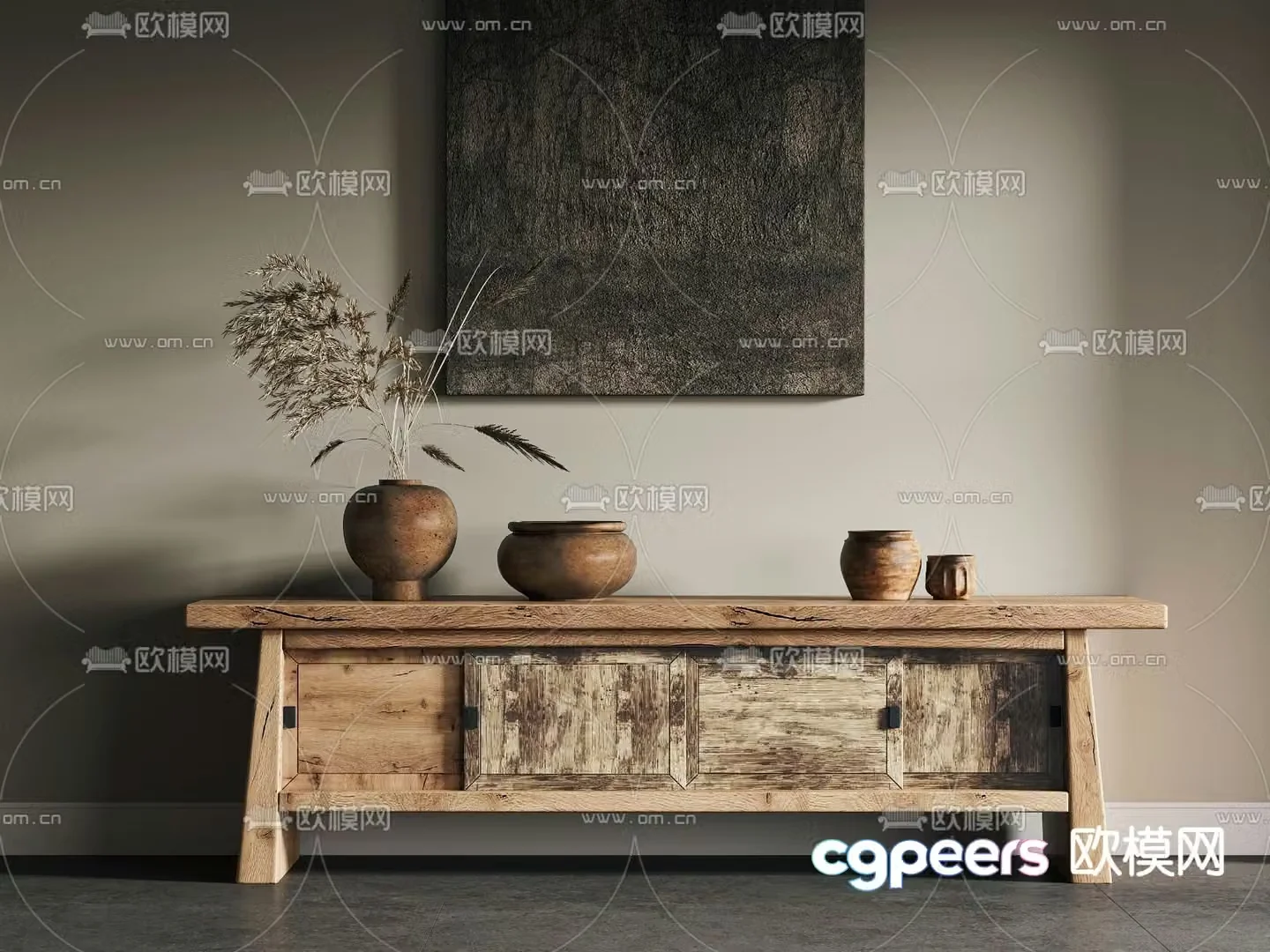 Wabi-sabi style TV cabinet side cabinet 3D model