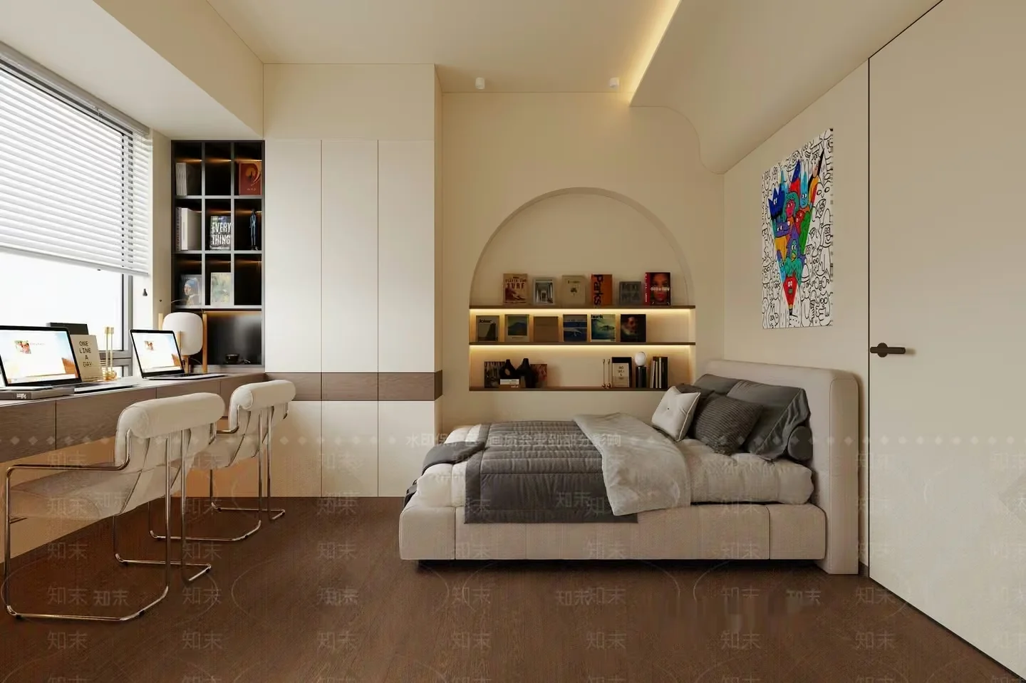 Modern Bedroom With A Bed 3D Model – 1039 – VRAY Render