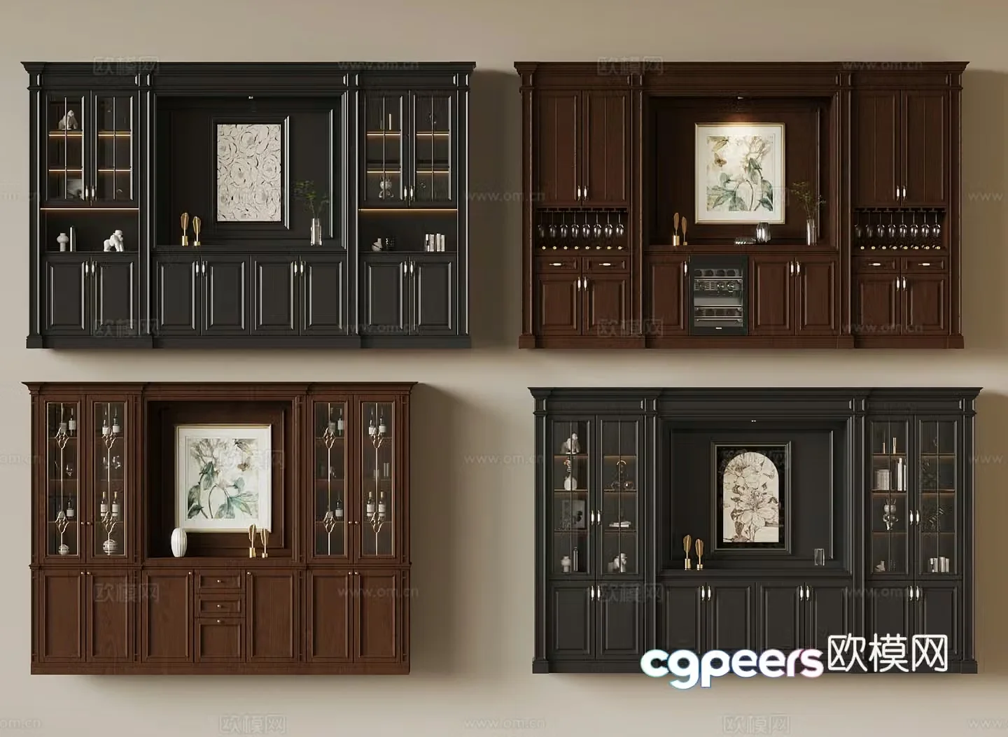 American medieval style wine cabinet bookcase 3d model
