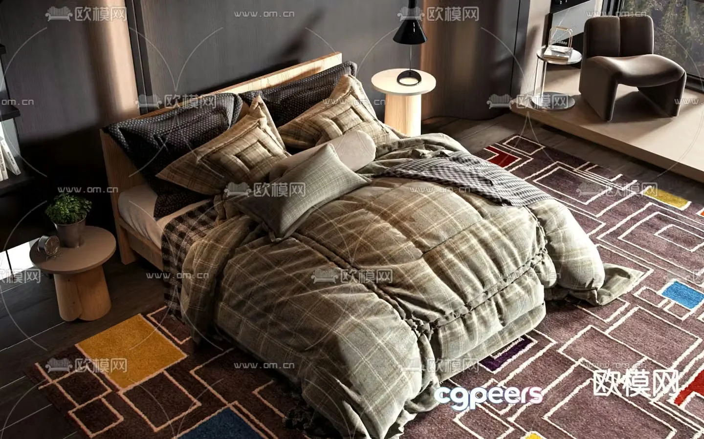 Commercial bed double bed 3d model