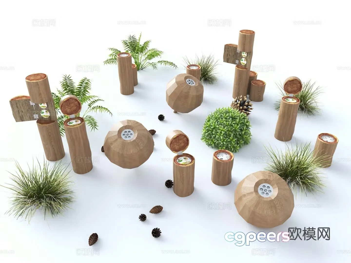 Modern science popularization park sketches Featured science popularization device Insect booth Tree stump science popularization interactive device 3D model