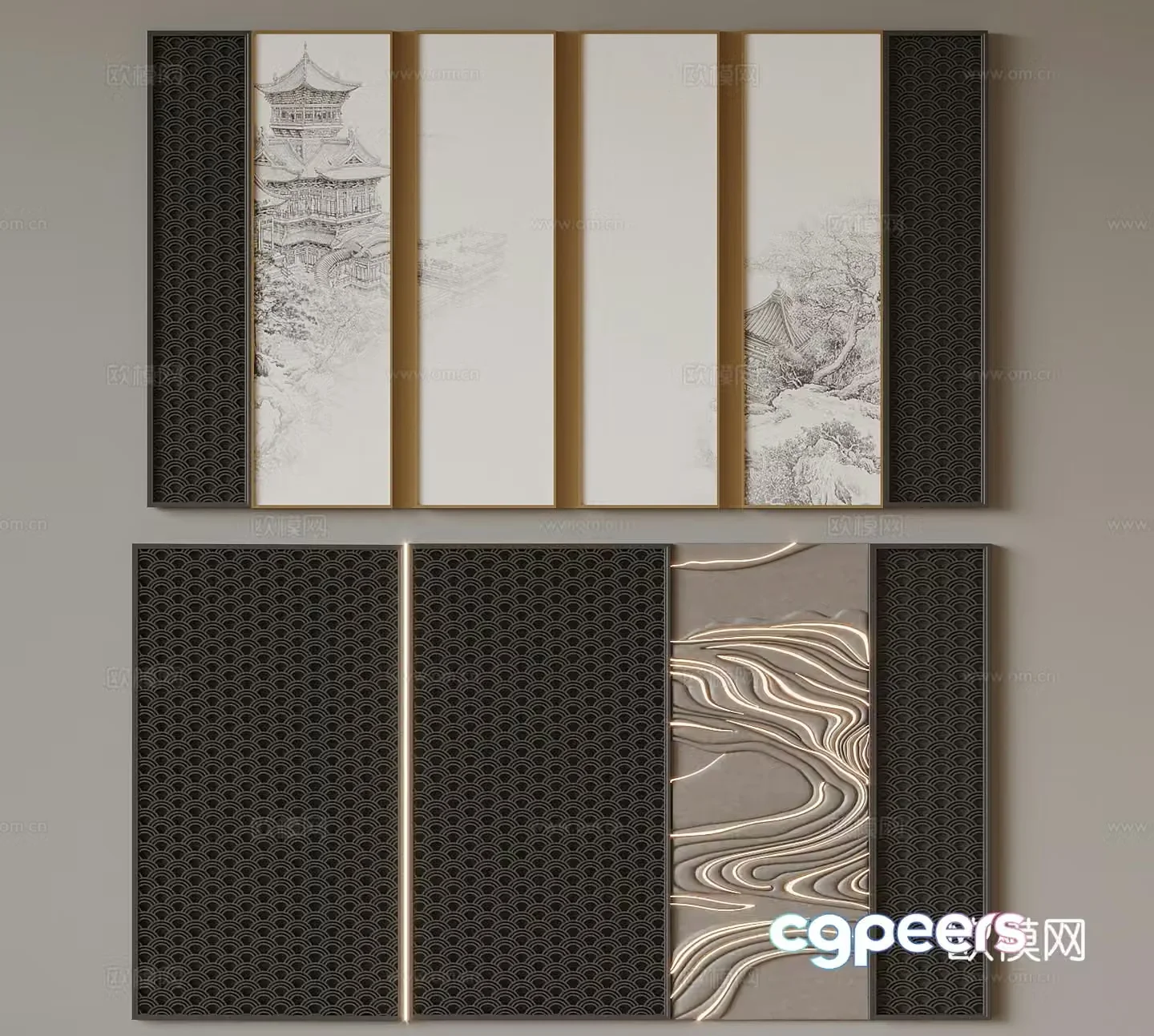 New Chinese style background wall image wall 3d model