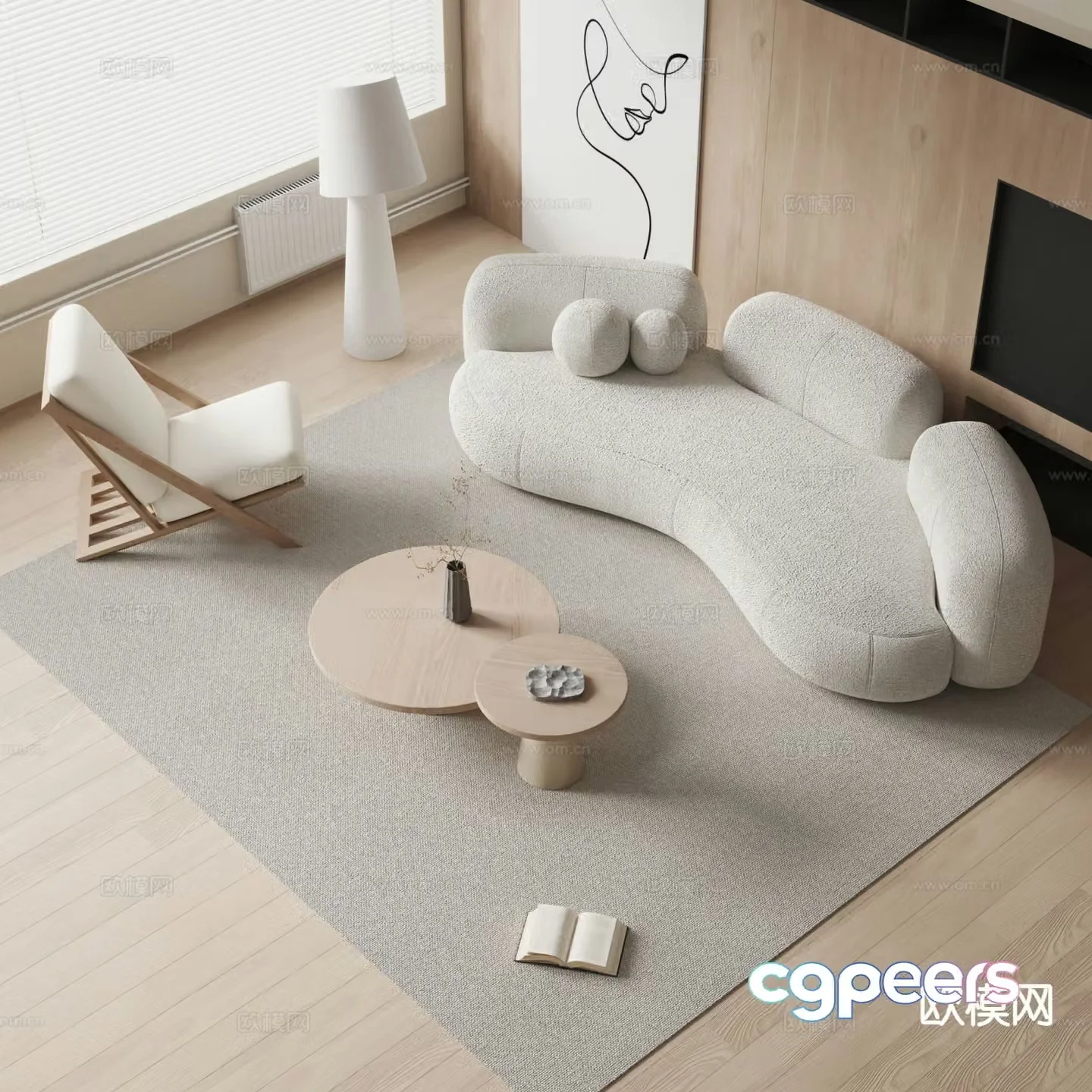 Cream style curved sofa modular sofa 3d model
