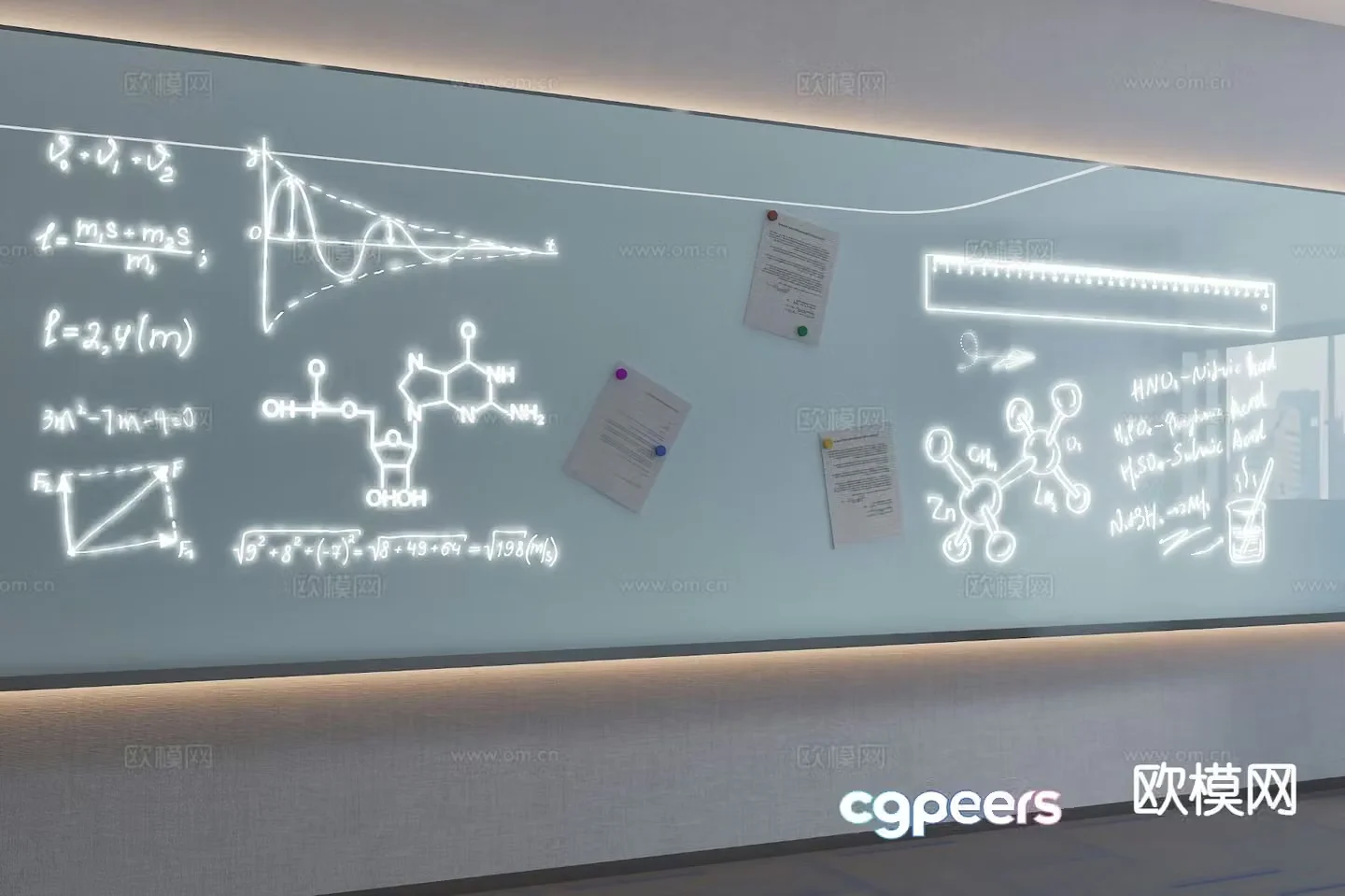 Modern writing board glowing blackboard 3d model