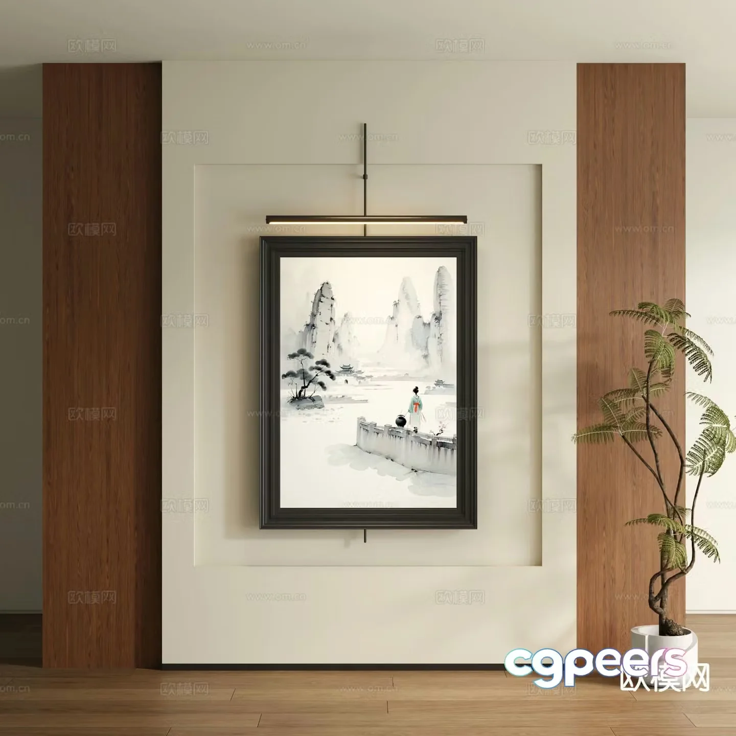 New Chinese style figure painting ink painting decorative painting 3D model