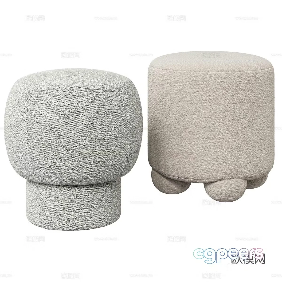 Modern cream style fabric round stool 3d model
