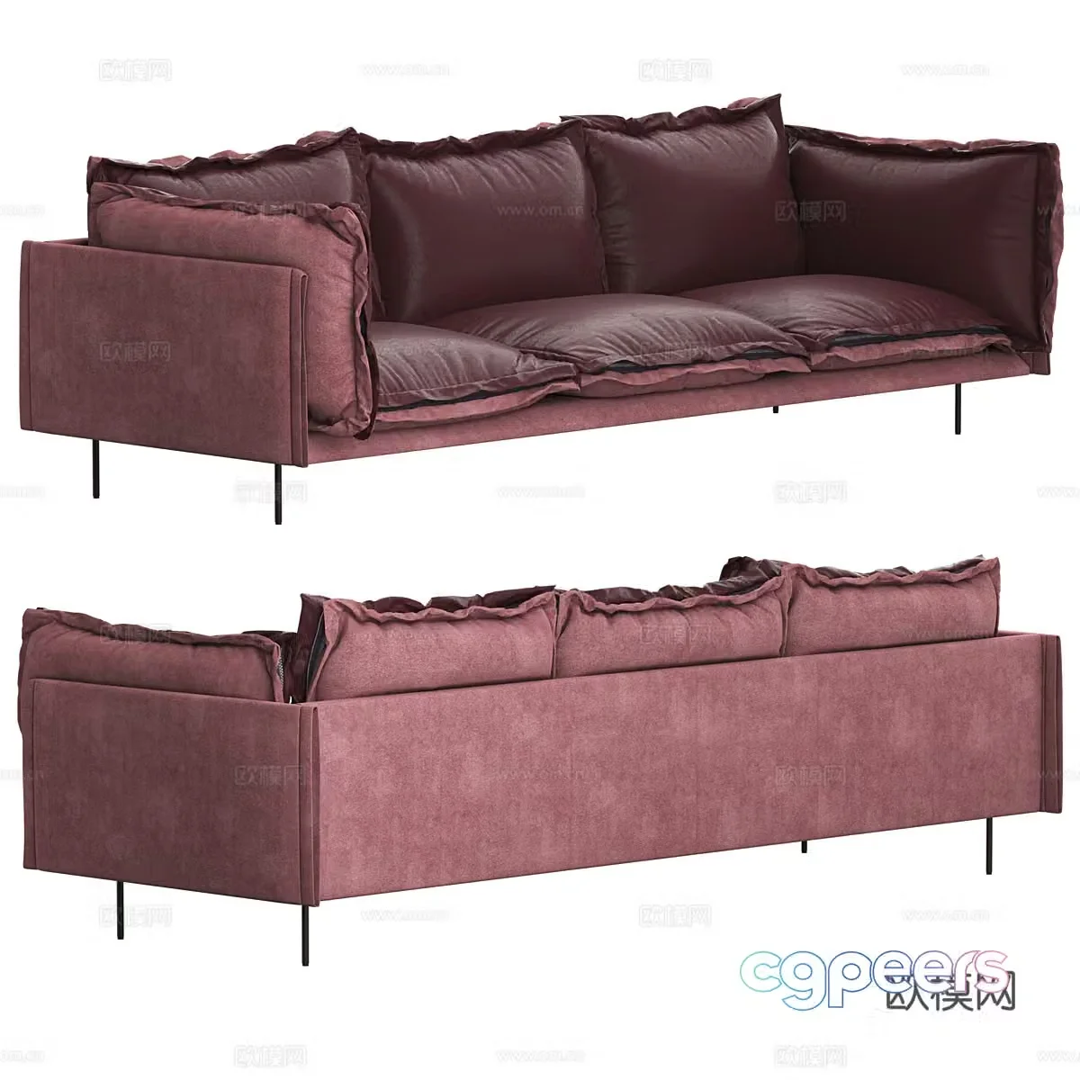 Modern simple double sofa sofa simple double sofa living room sofa pillow 3D model