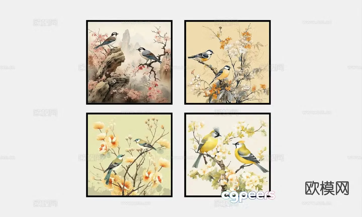 New Chinese style flower and bird painting decorative painting 3D model
