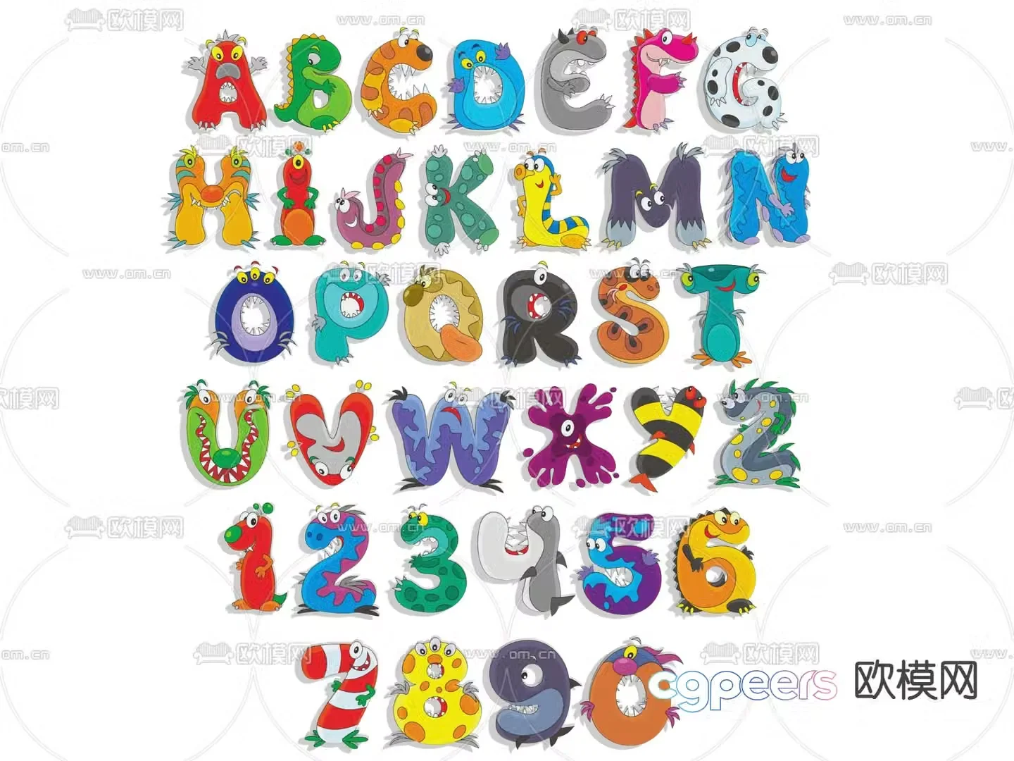Alphabet wall decoration cartoon alphabet children icon 3d model