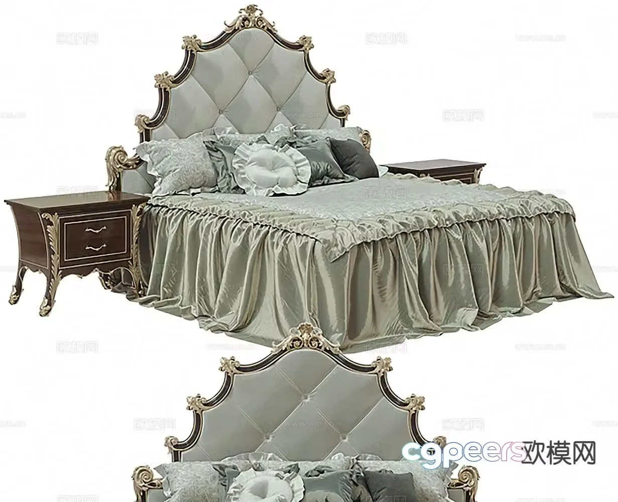 European double bed 3d model