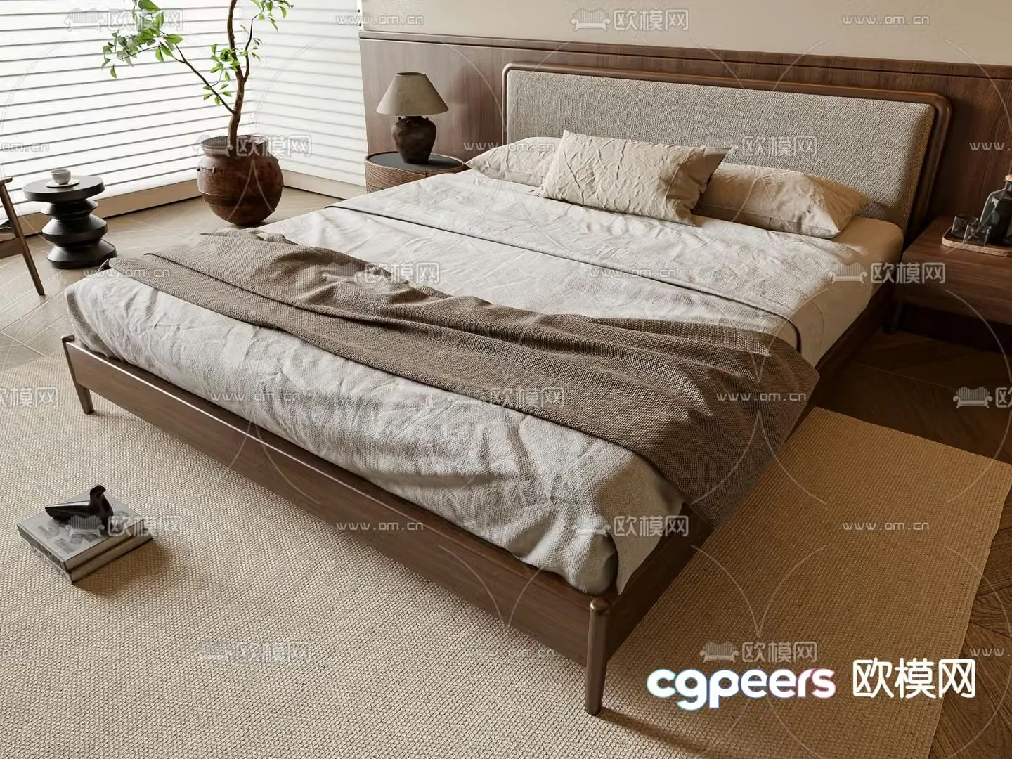 Medieval style double bed 3d model