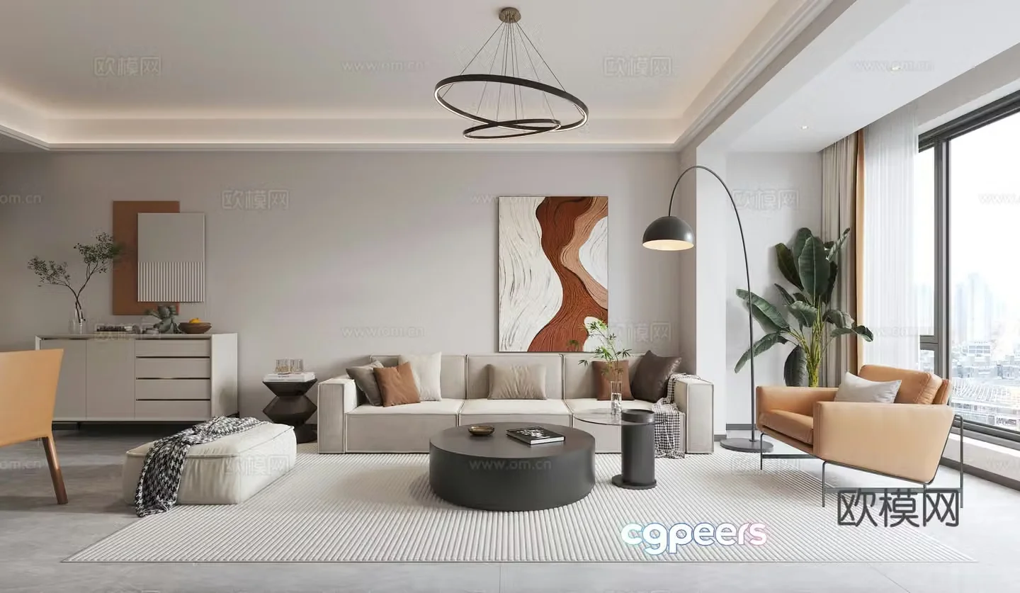 Modern living and dining room 3d model