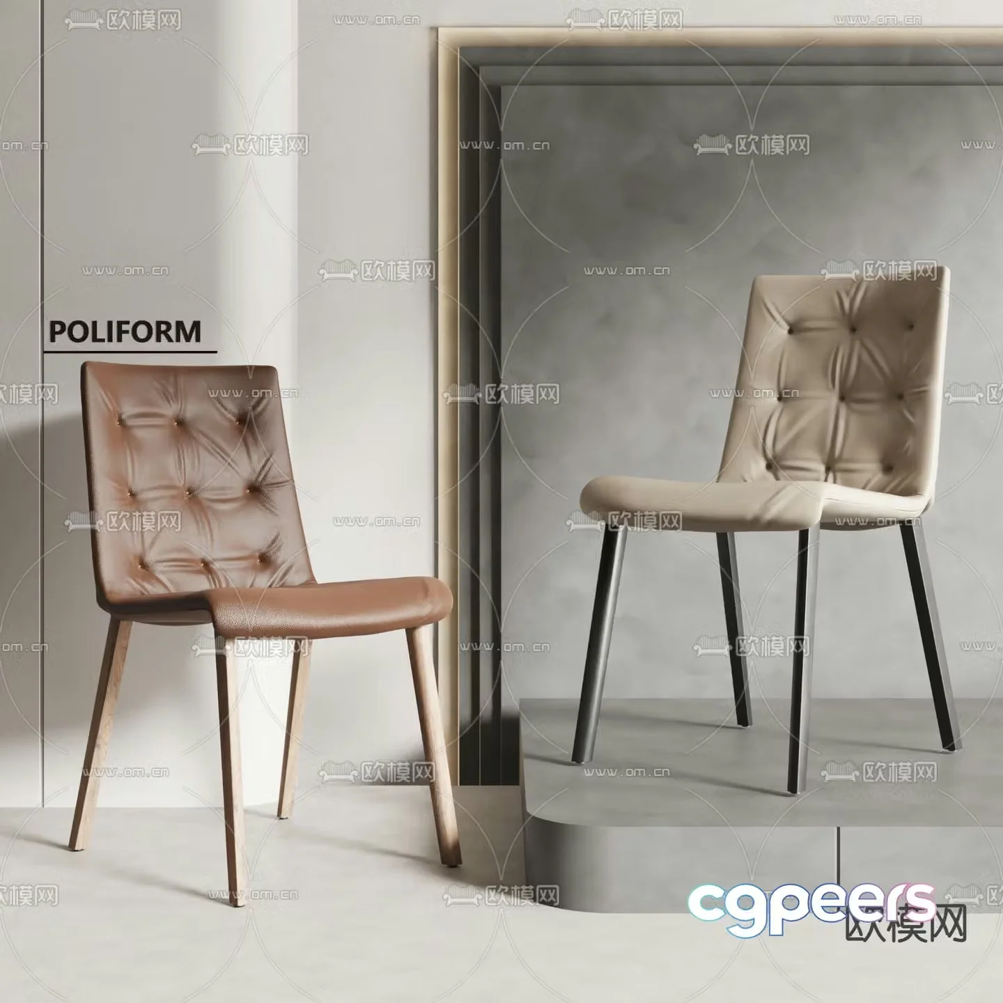 poliform modern dining chair single chair 3d model