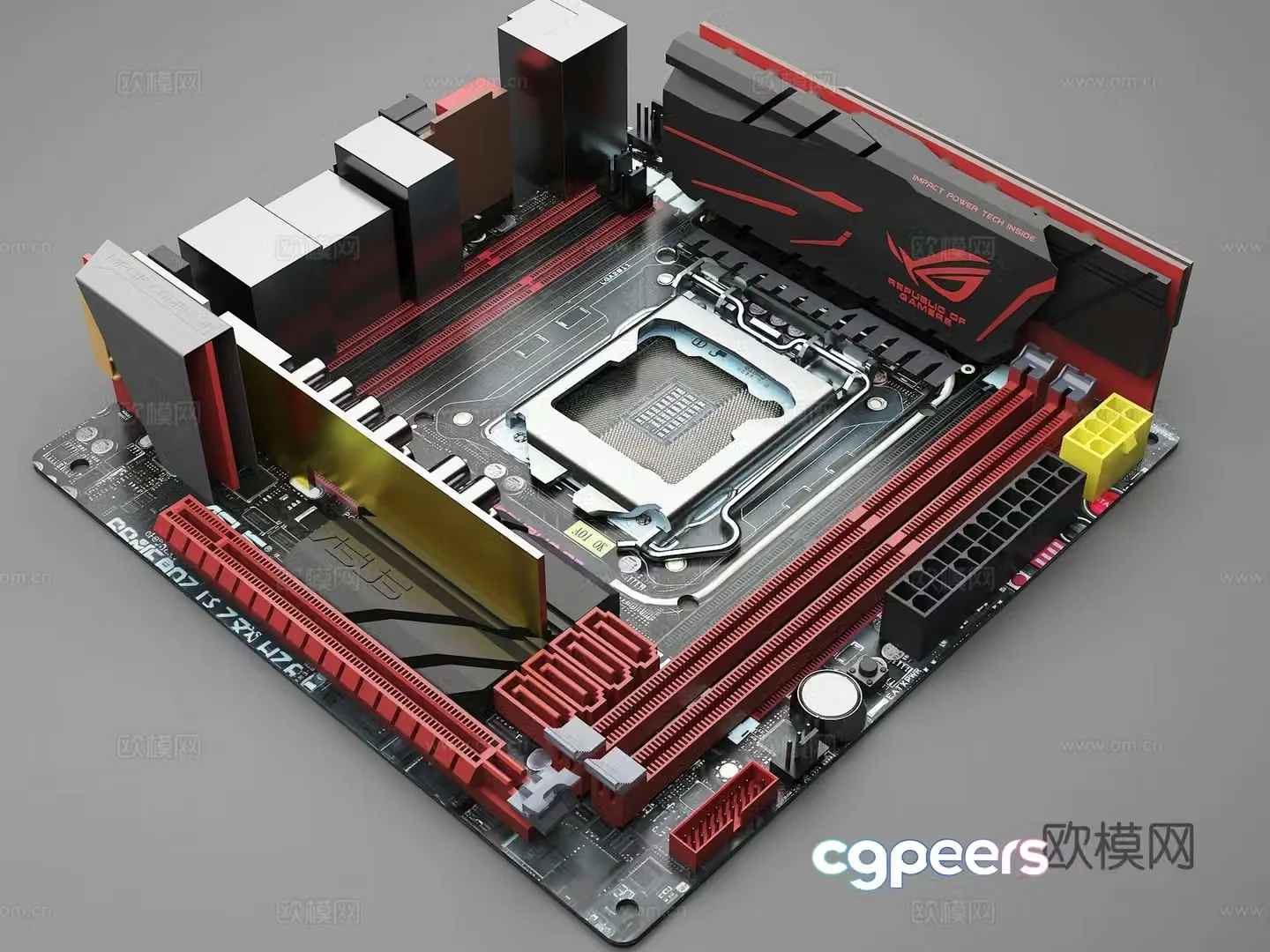 computer motherboard motherboard asus motherboard chip slot memory slot graphics card slot chip 3d model