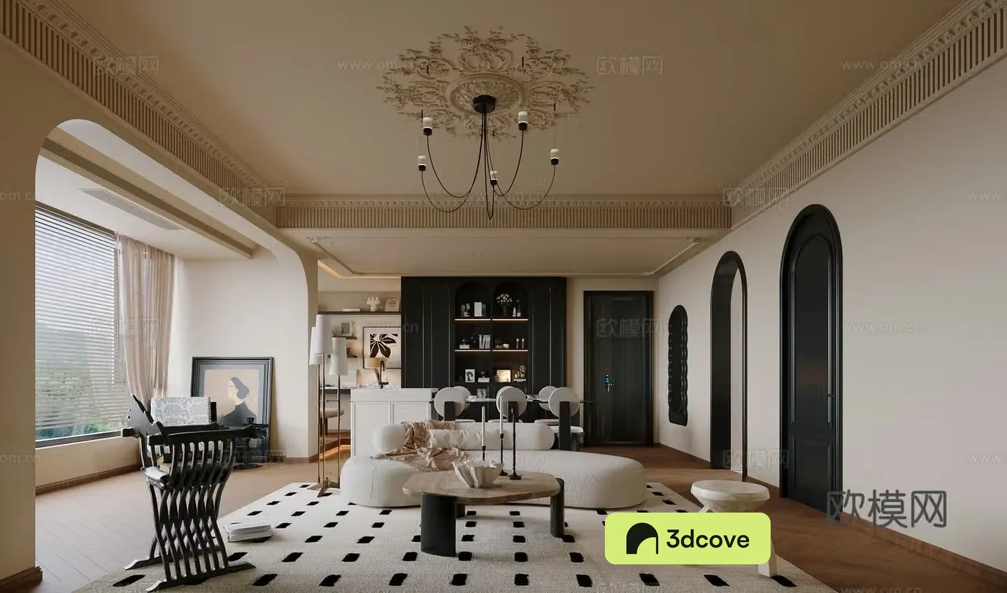 French retro living and dining room