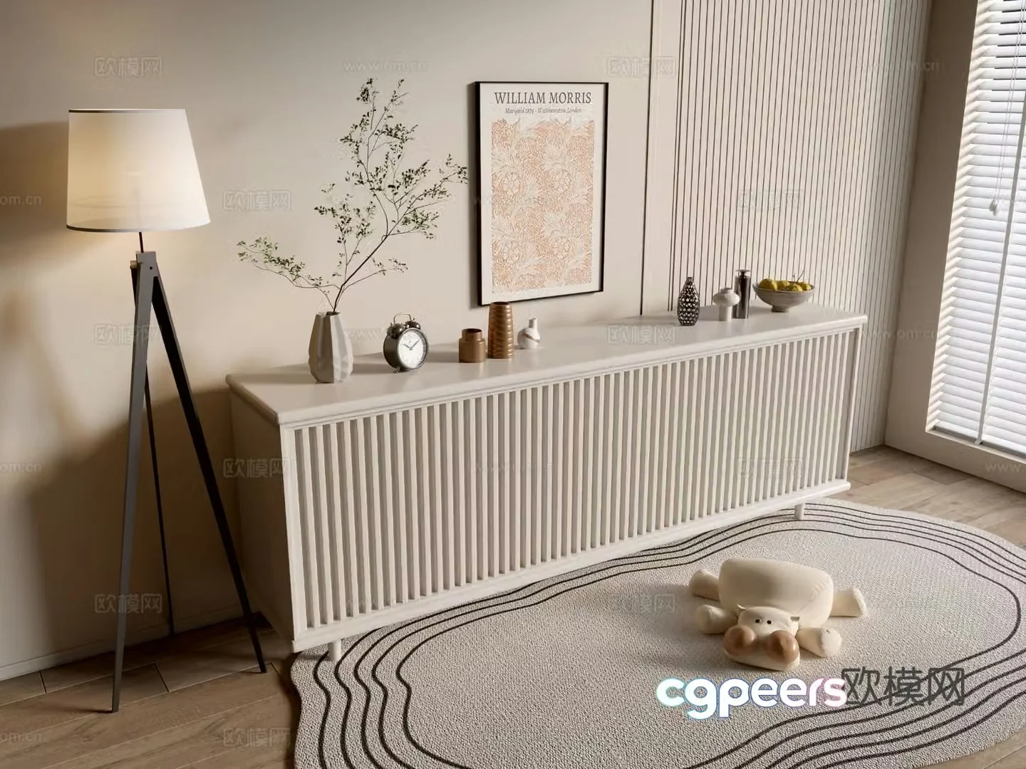 Cream style entrance cabinet 3d model
