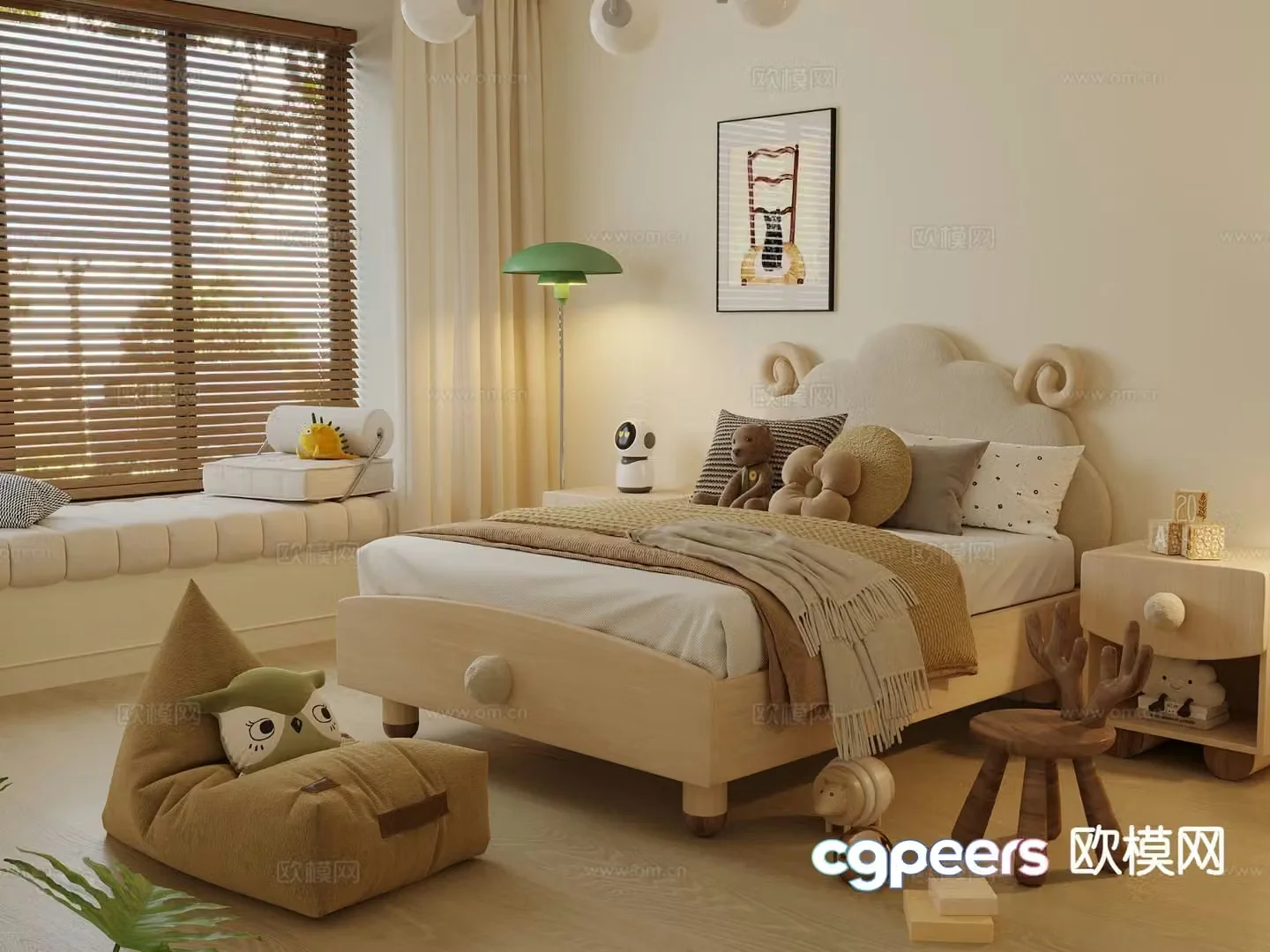 Cream style children’s bed 3d model