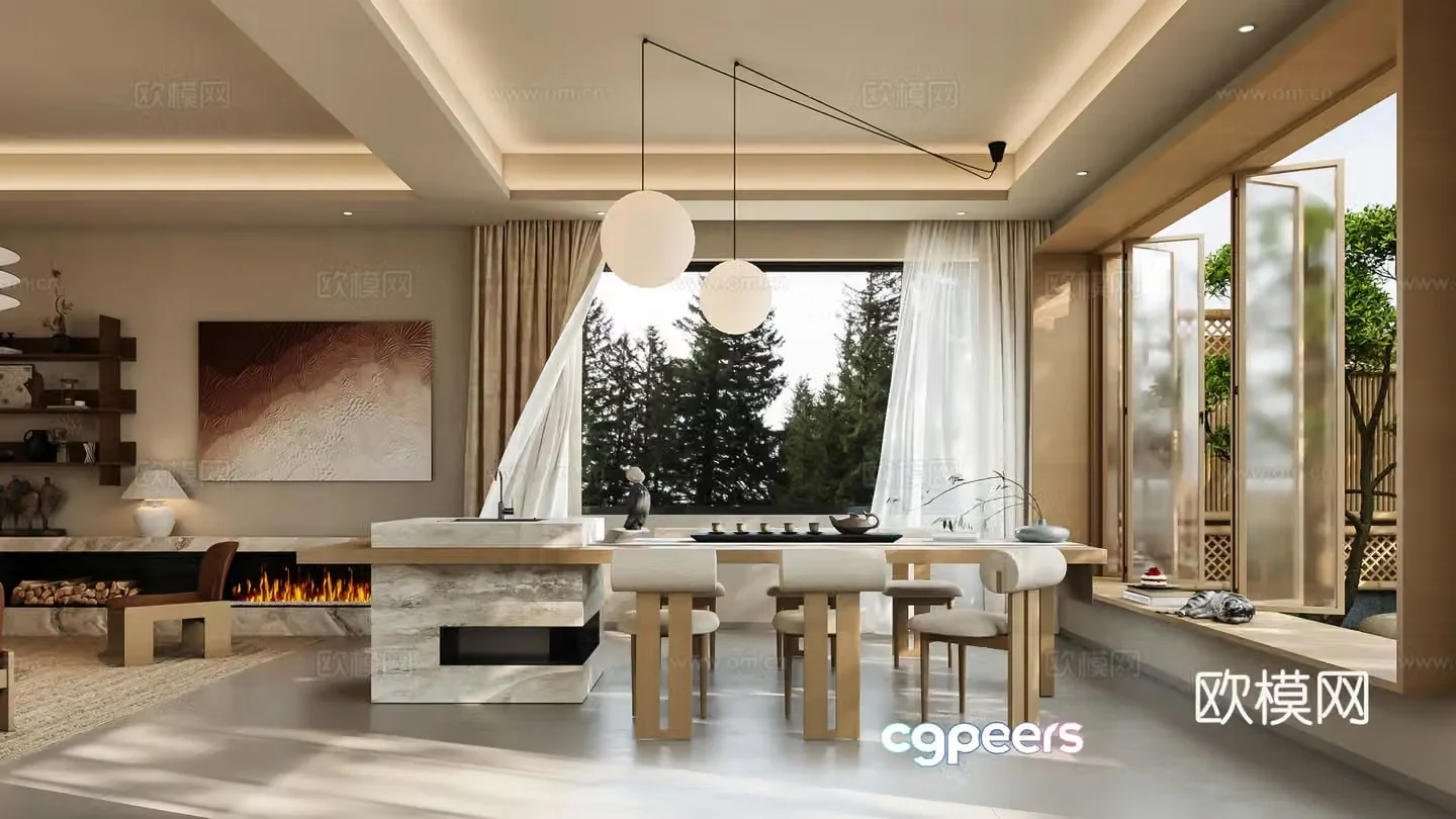 Wasabi Tea Room New Chinese-style Zen Tea Room Club Tea Room Villa Tea Room Office Tea Room 3D Model