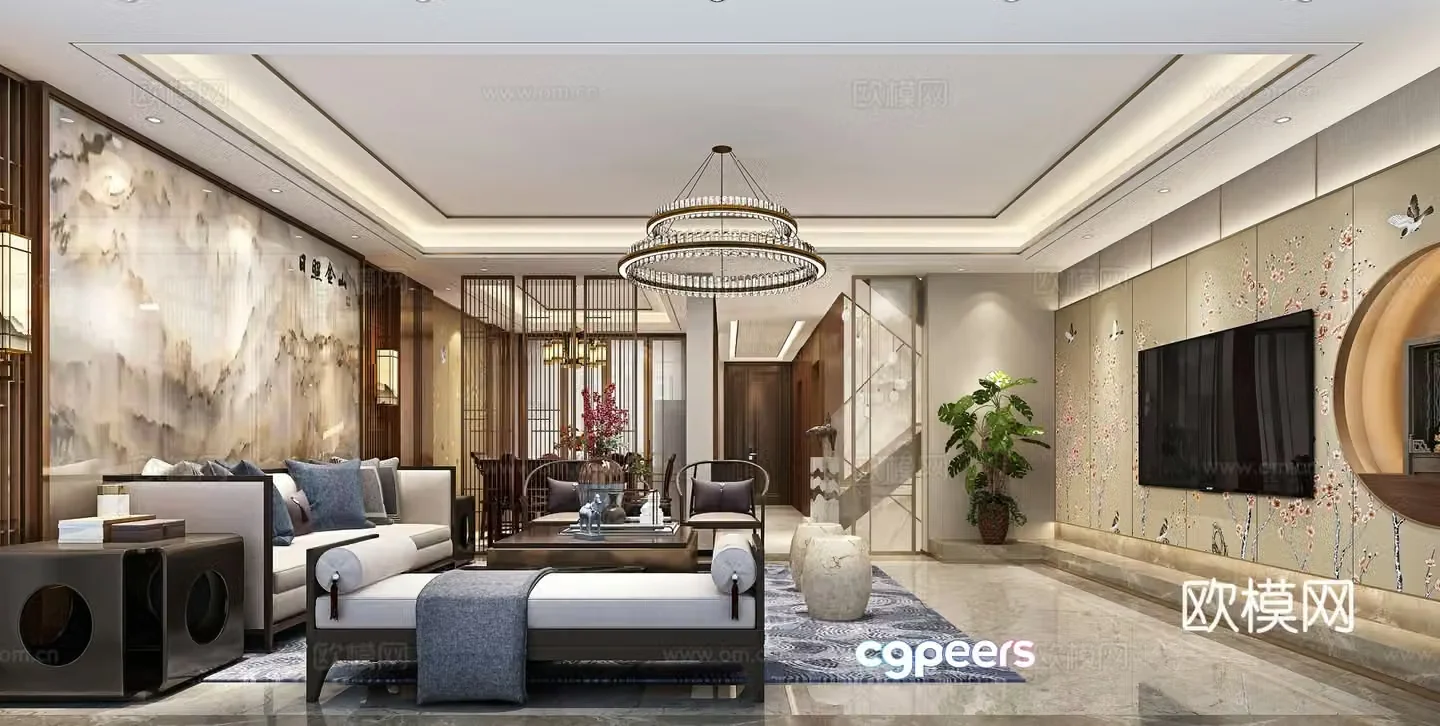 New Chinese style living room dining room 3d model