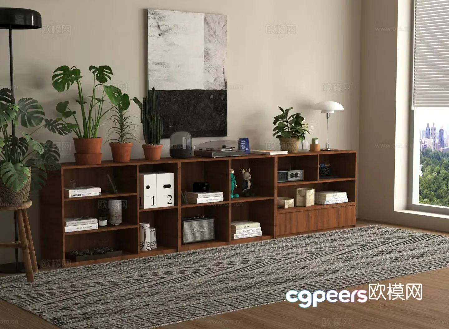 Showcase storage cabinet low cabinet bookcase potted plant green plant 3D model