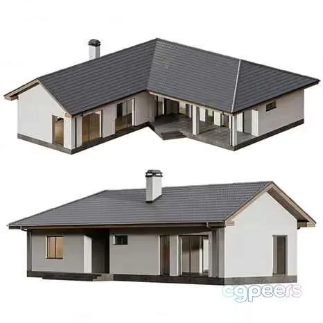 A House With A Gray Roof 3D Model – 3052 – CORONA Render