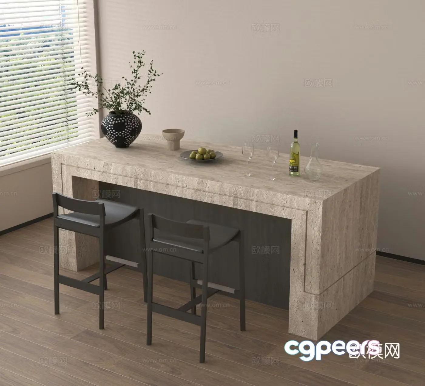 Island dining island dining table and chair 3d model