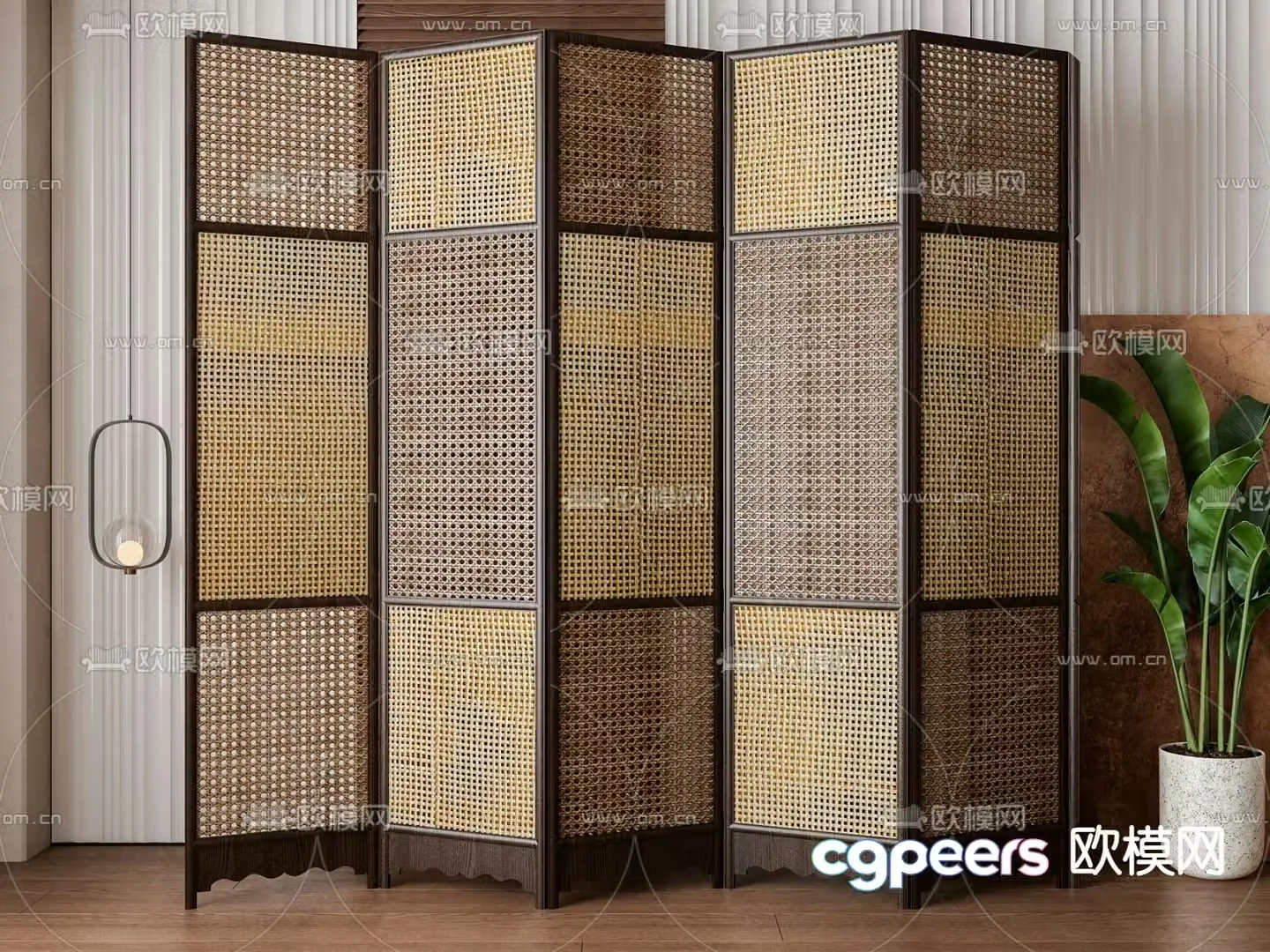 Middle-aged partition rattan screen 3D model
