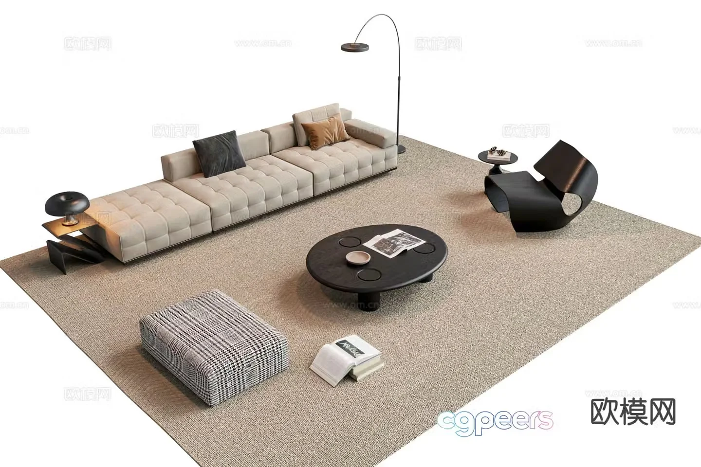 Italian style sofa combination sofa coffee table combination sofa stool 3d model