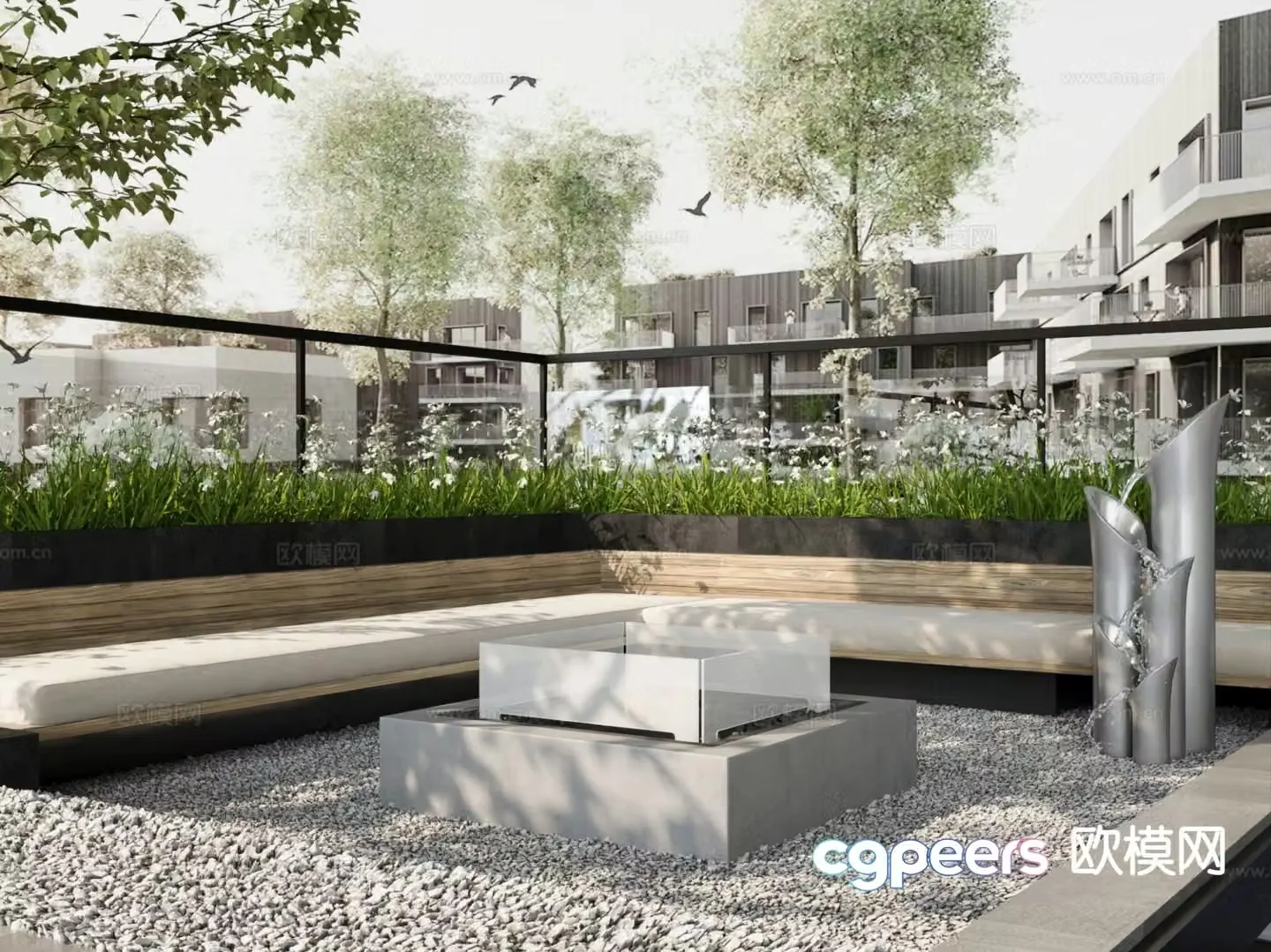 Modern courtyard landscape 3d model