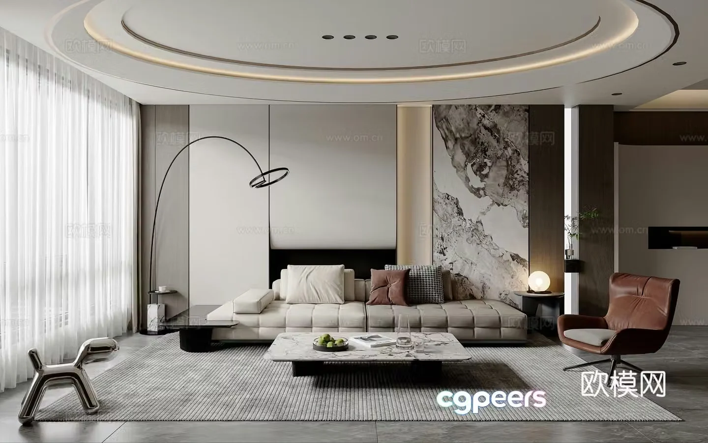 Modern light luxury living and dining room 3D model