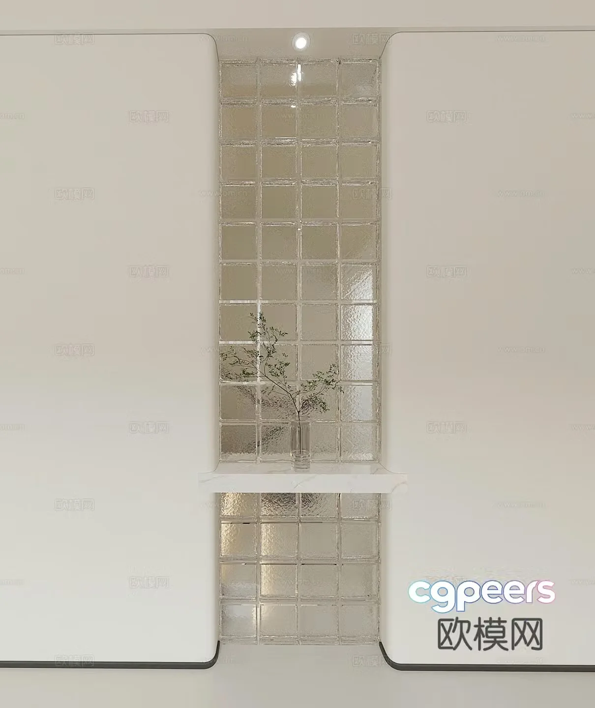Modern entrance partition glass brick partition green plant 3d model