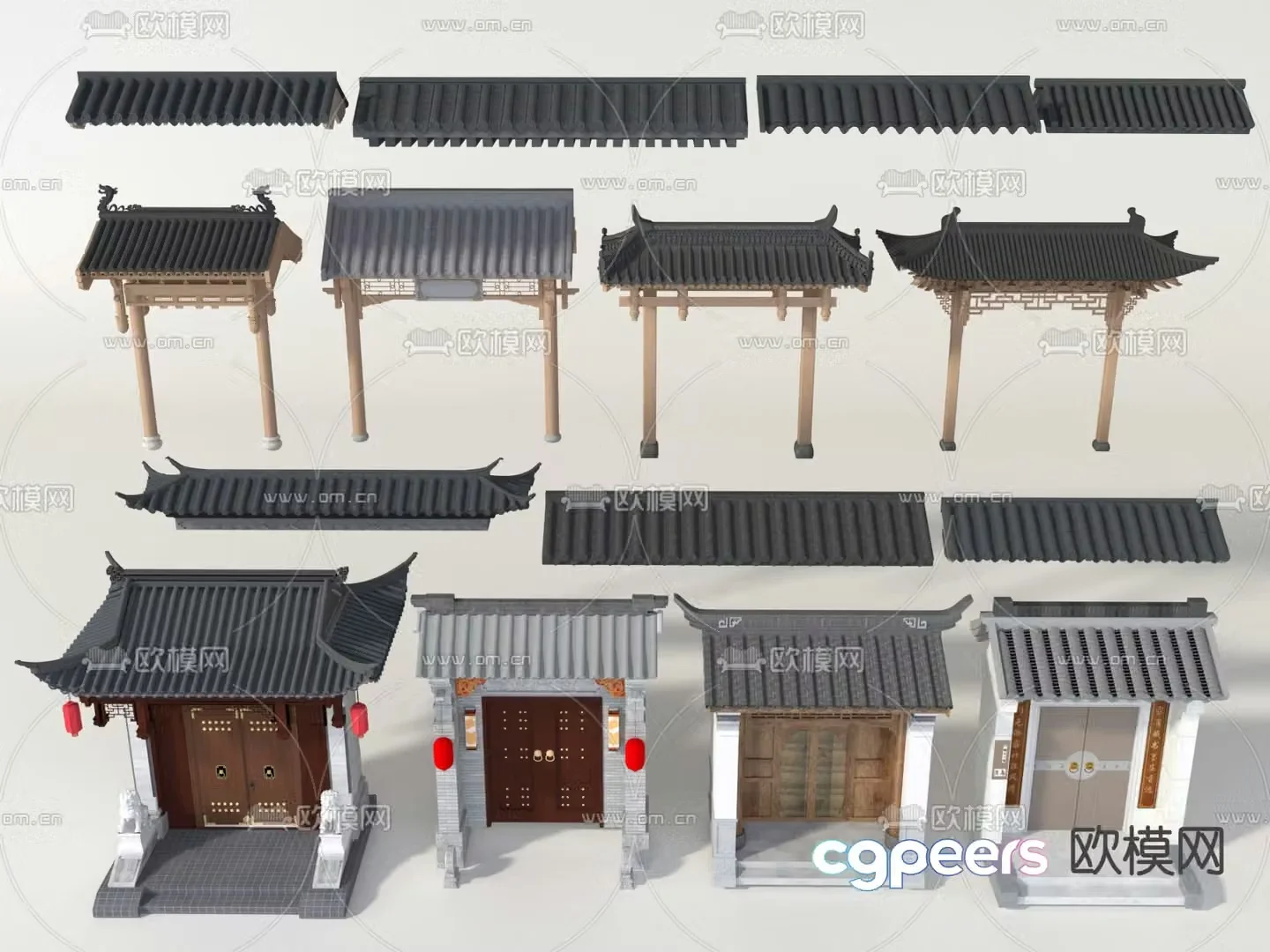 Chinese courtyard door glazed tiles eaves cornices 3D model