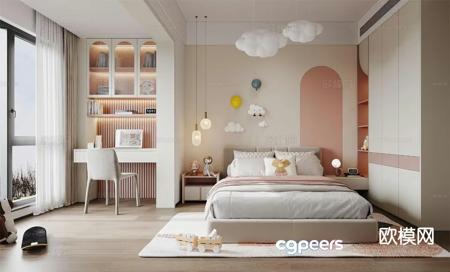 Modern pink children’s room girl’s room 3d model