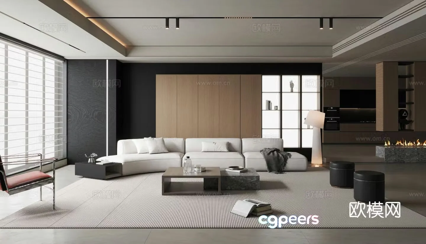 Modern minimalist black and white living room 3d model