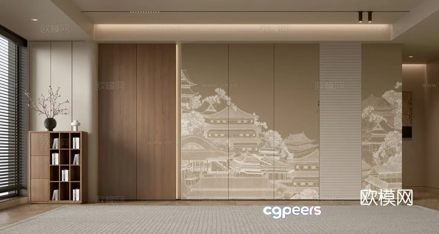Middle-aged sofa background wall 3d model