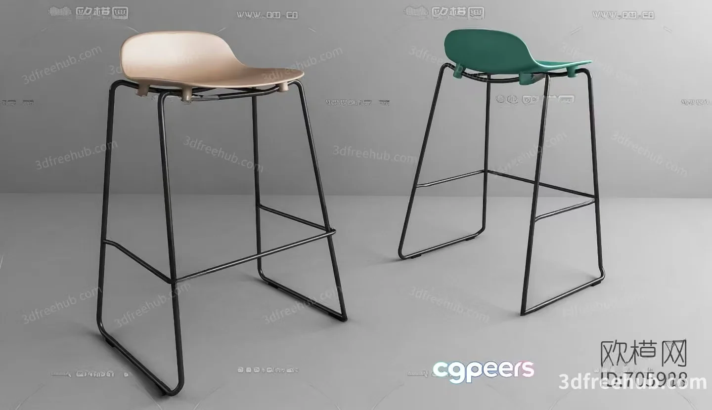 Two Bar Stools With Metal Legs 3D Model – 20485 – VRAY Render