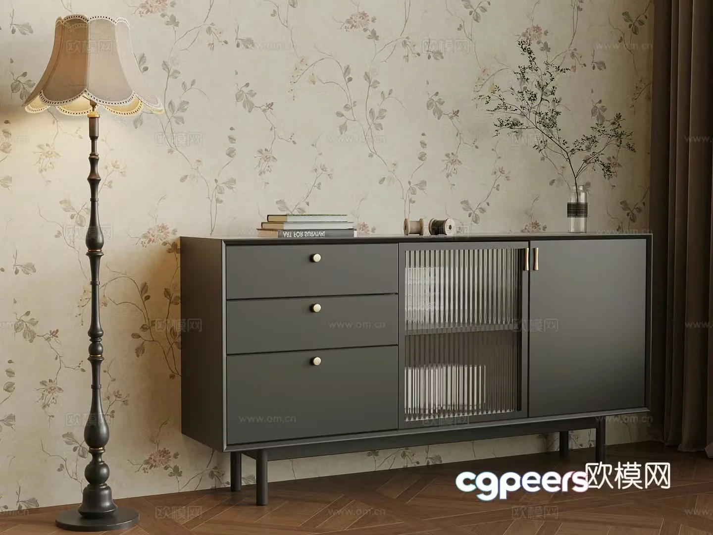 French entrance cabinet side cabinet floor lamp 3D model